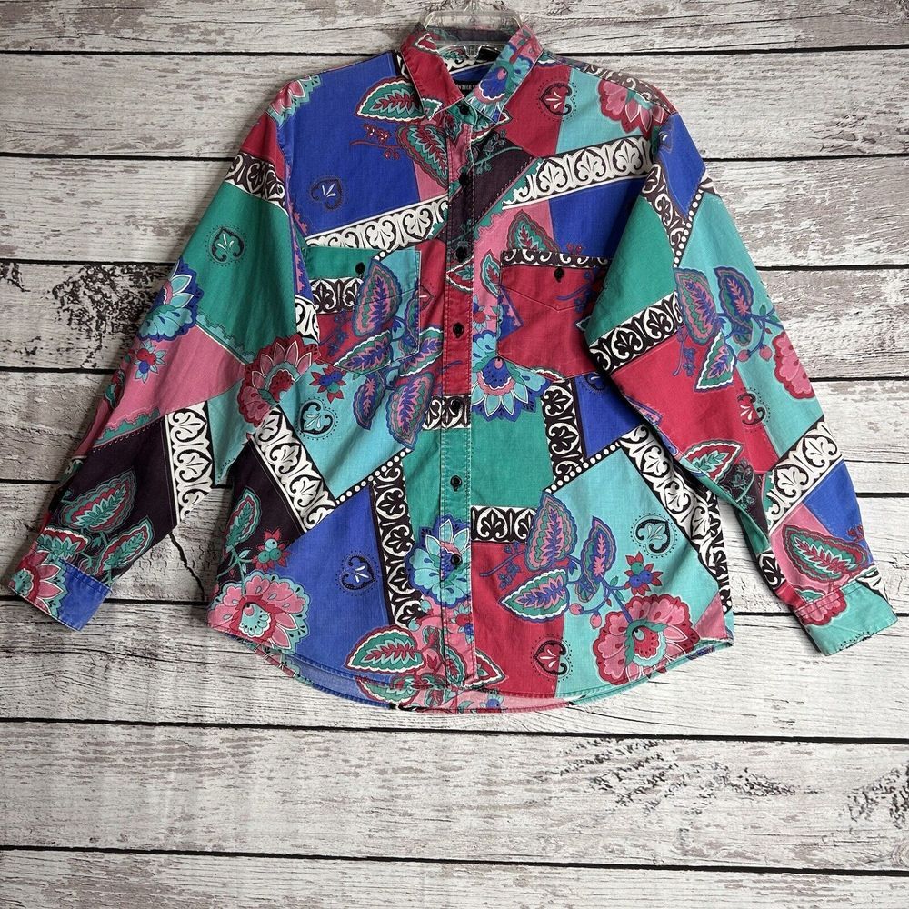 Vintage Frontier Series Western Shirt Women's Size Xl Multicolor All‎ Over Print